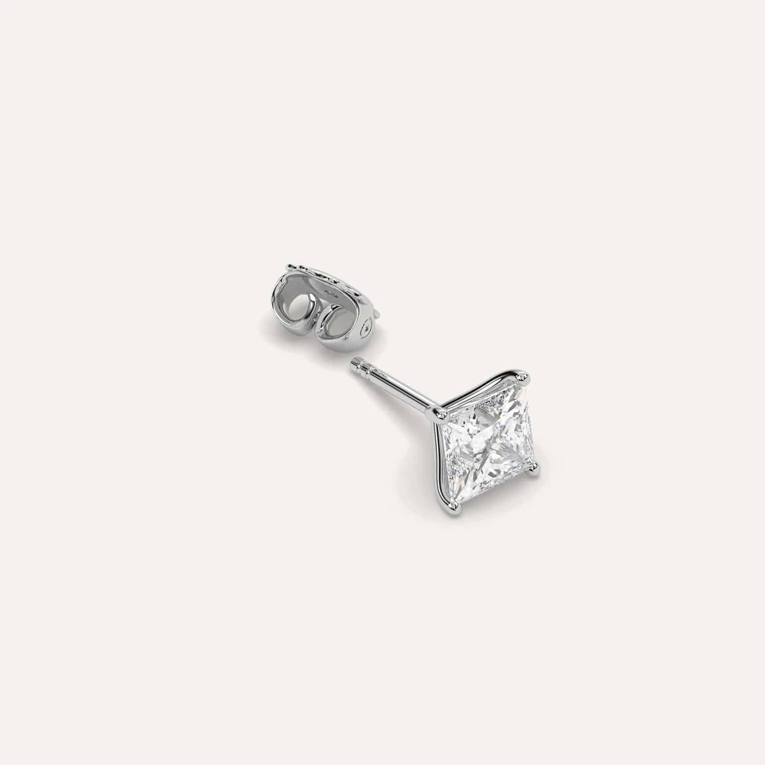 1 1/2 carat Single Princess Diamond Stud Earring