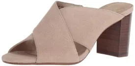 Aerosoles Bone Suede Strappy Criss Cross Stacked Block Heel Slip On Sandals