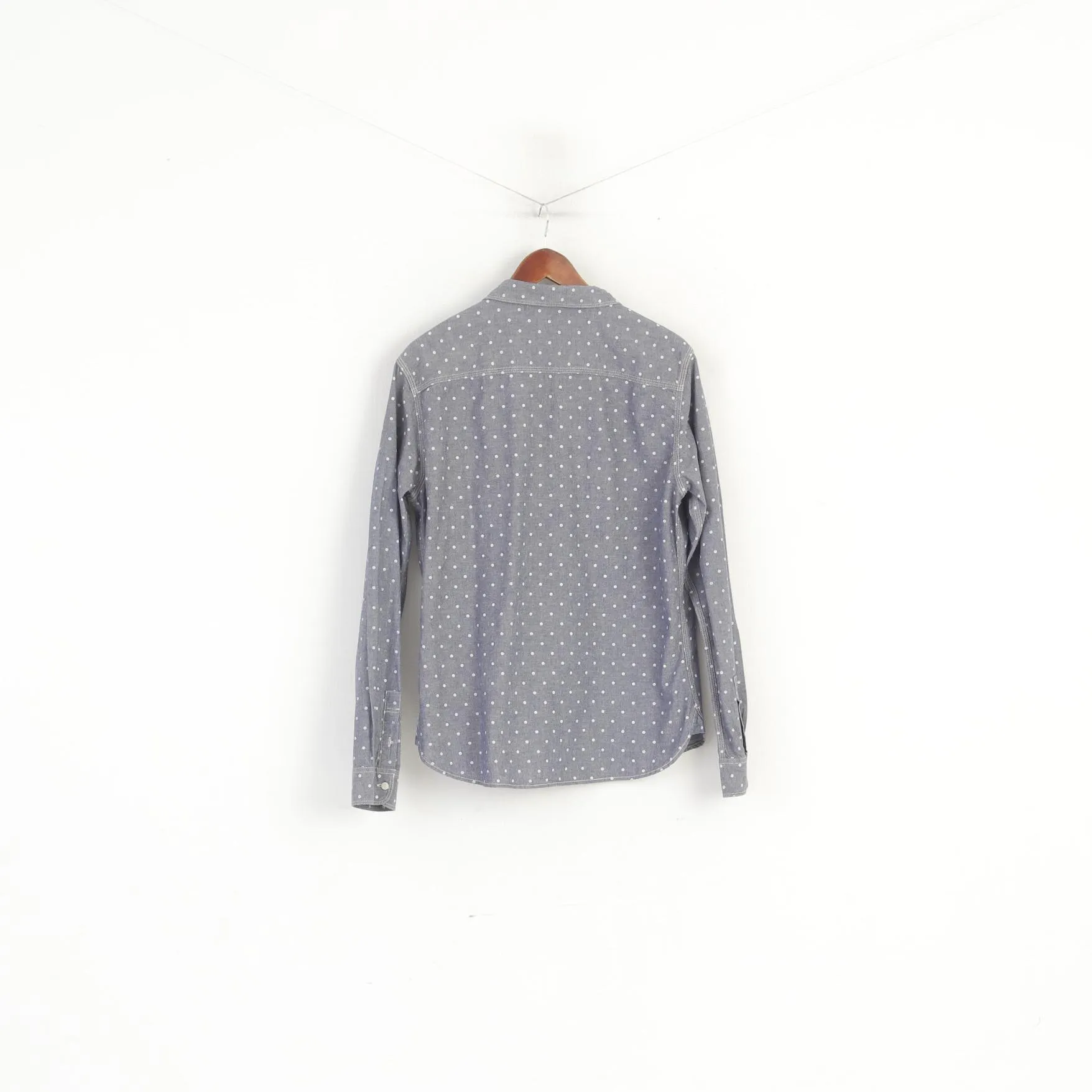 Allsaints Men L (M) Casual Shirt Blue Cotton Wash Dots Birkdale Long Sleeve Top