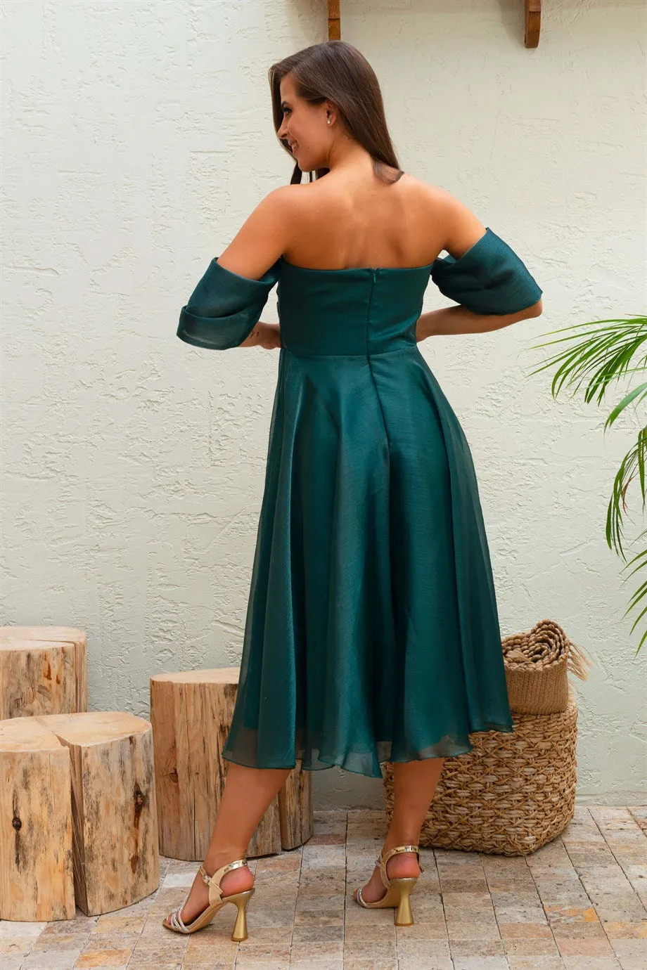 Angelino Emerald Low Sleeve Organze Engagement Evening Dress