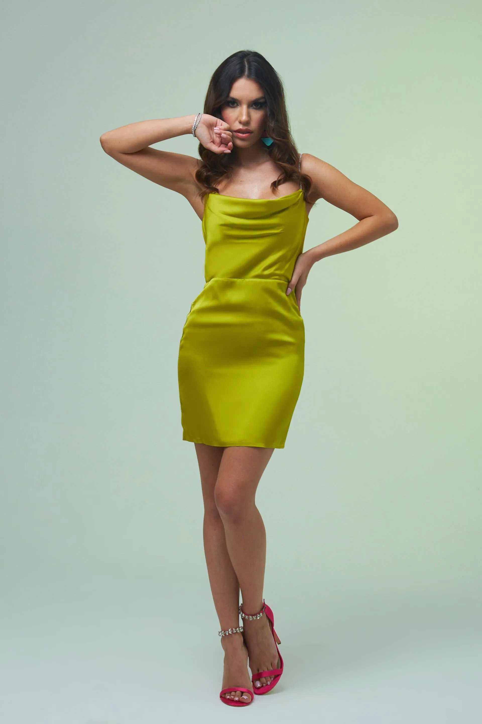 Angelino Pistachio Green Backless Short Satin Evening Dress