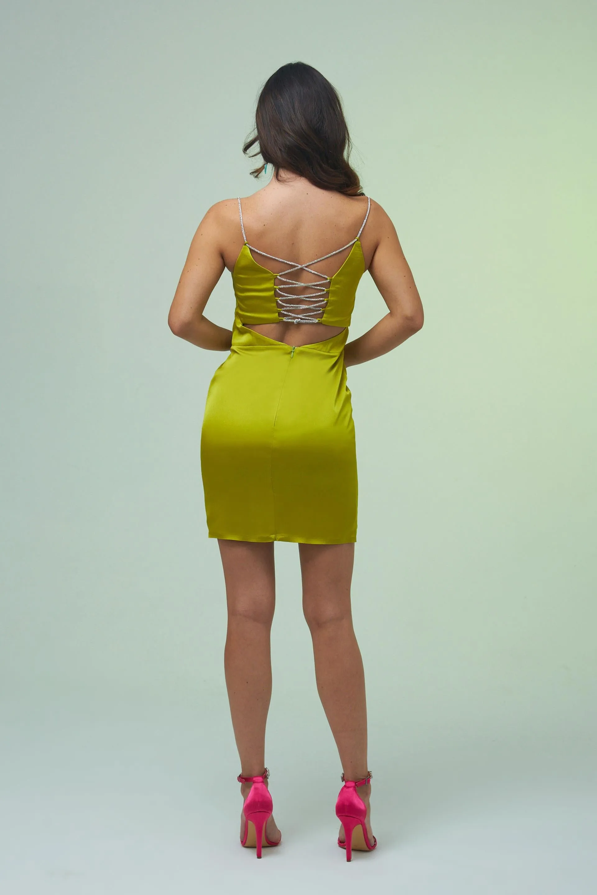 Angelino Pistachio Green Backless Short Satin Evening Dress