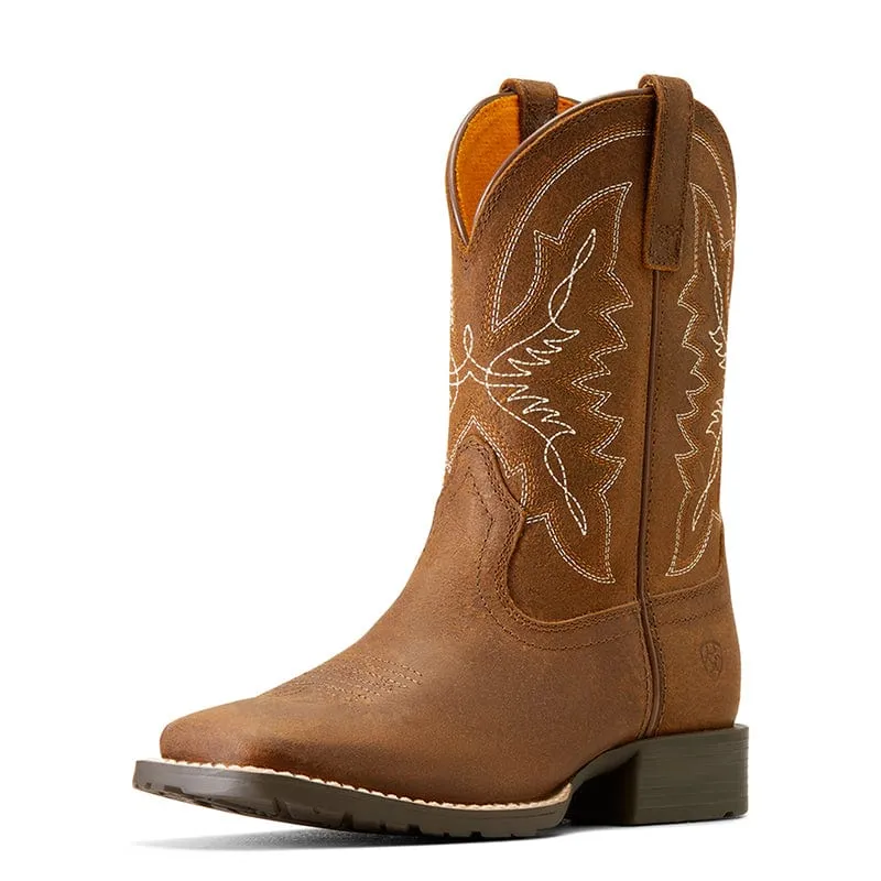 Ariat Kids Hybird Rancher Distressed Tan Square Toe Western Boot 10047034