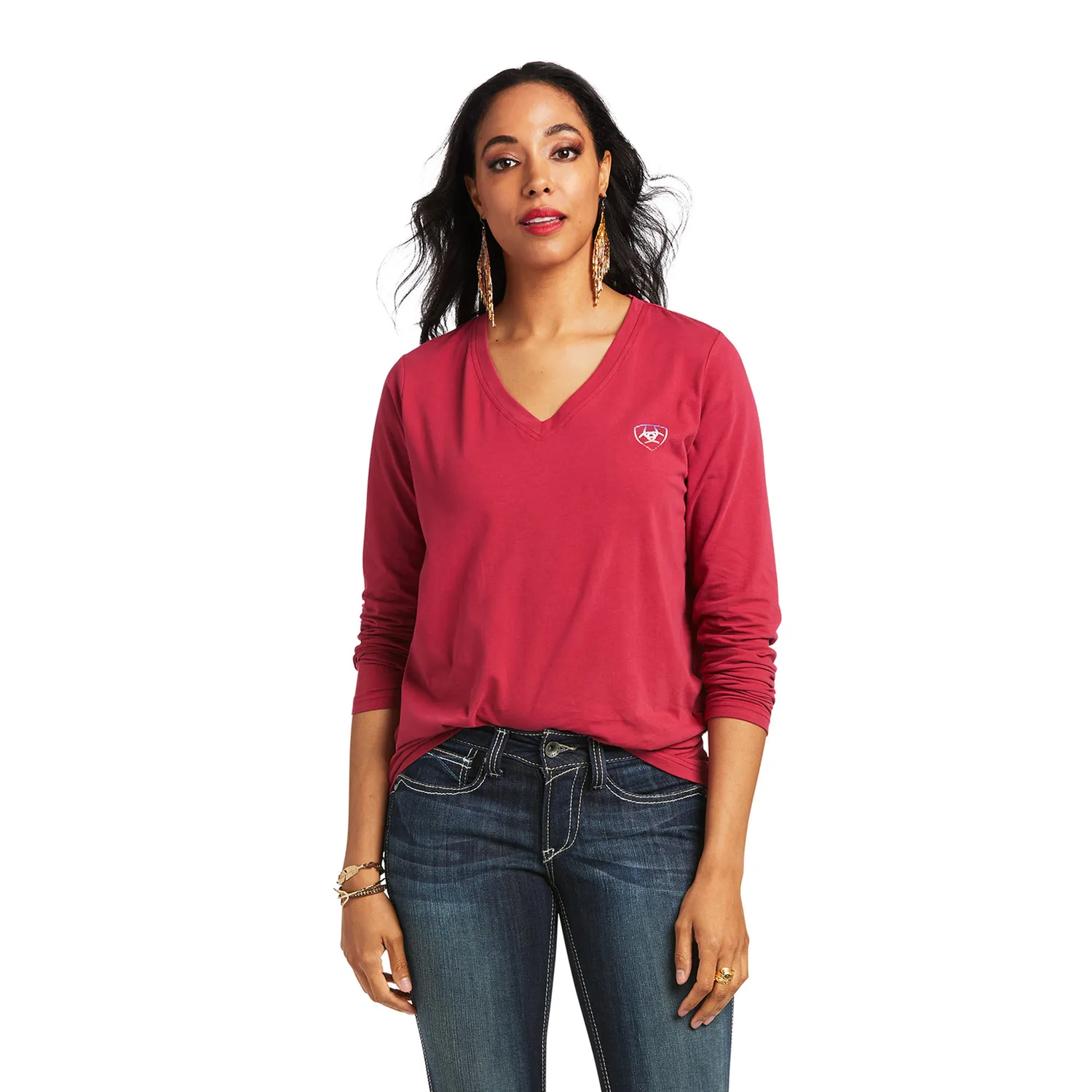 Ariat Women's Real Serape Thunderbird LS Tee - Red Bud