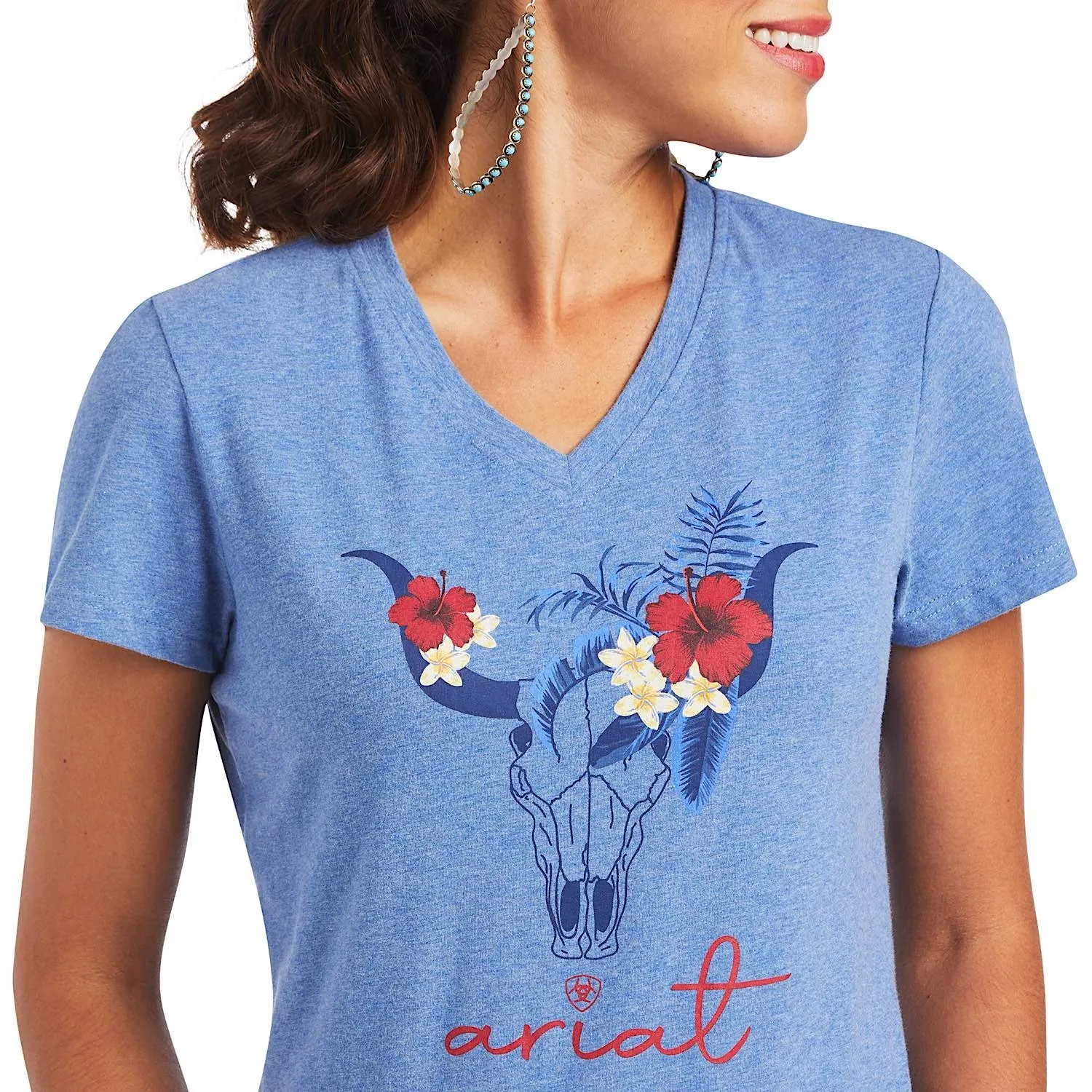 Ariat Womens REAL Tropic Steerhead S/S Tee Reykjavik Blue