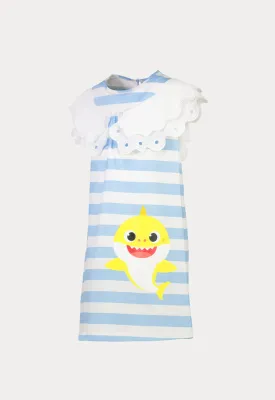 Baby Shark Digital Print Scallop Stripes Dress