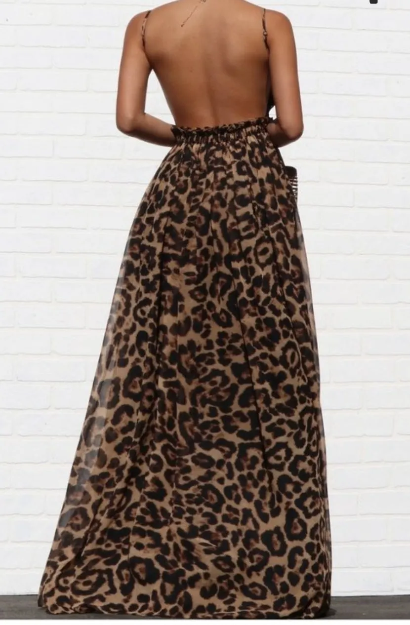 BACKSTRAPLESS WOMEN ANIMAL CHEETAH PRINT DRESS