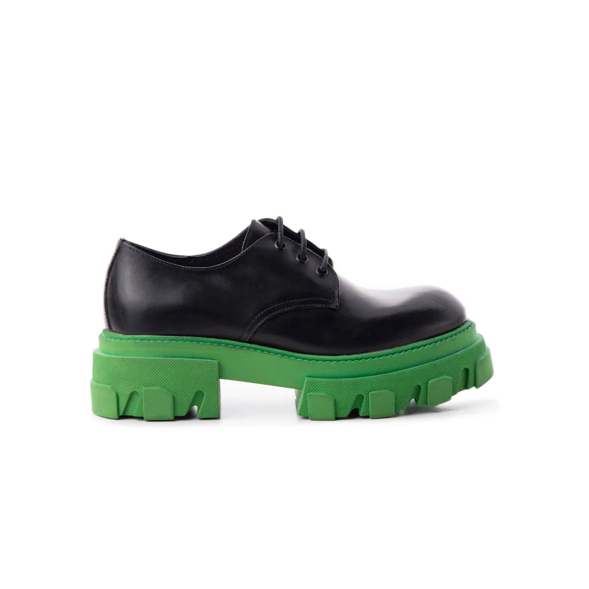 Baku Black Leather/Green Sole