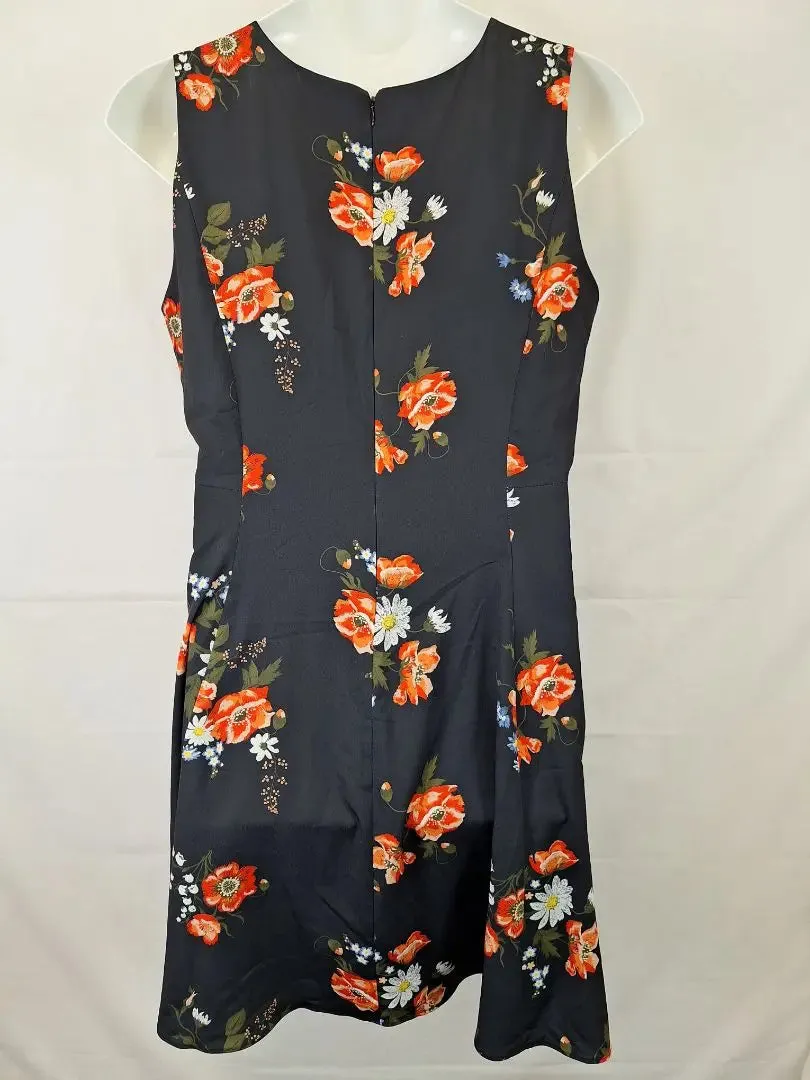 Basque Round Neck Blossom Tea Midi Dress Size 16