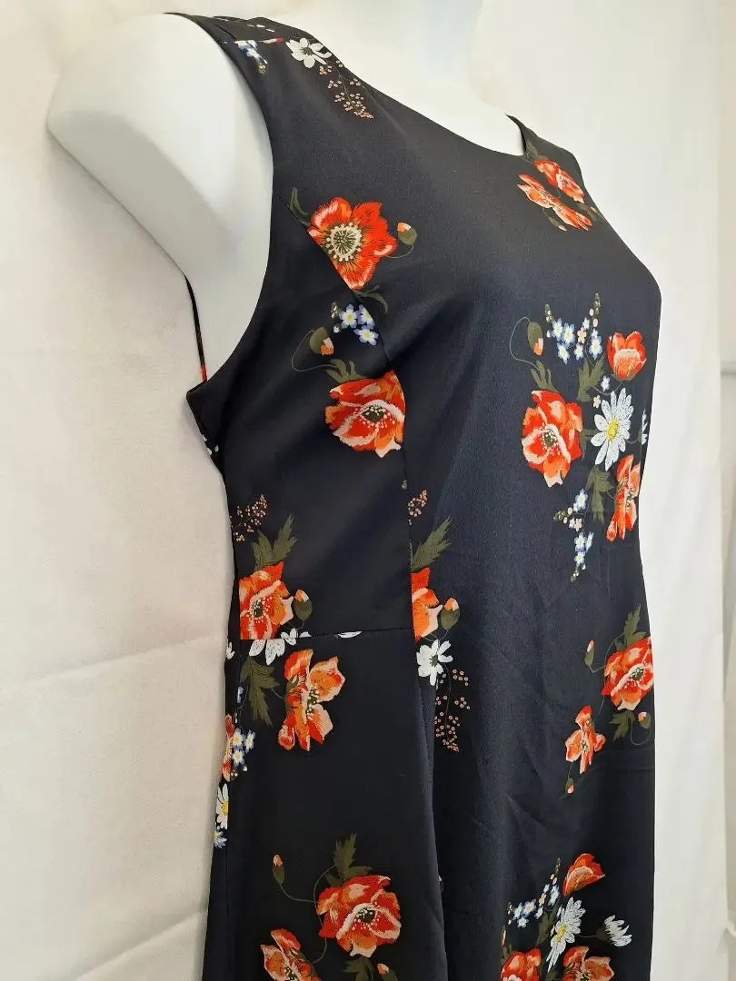 Basque Round Neck Blossom Tea Midi Dress Size 16