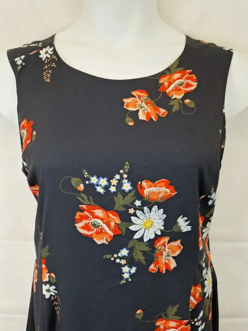 Basque Round Neck Blossom Tea Midi Dress Size 16