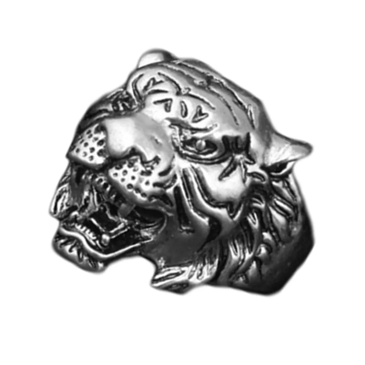 Biker Vintage Oxidise Silver Stainless Steel Roaring Lion Head Ring