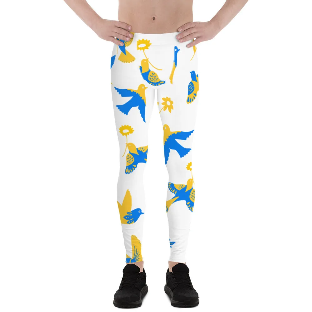 Birds Print Men's Leggings, Premium Fun Men's Running Tights For Bird Lovers-Made in USA/EU/MX