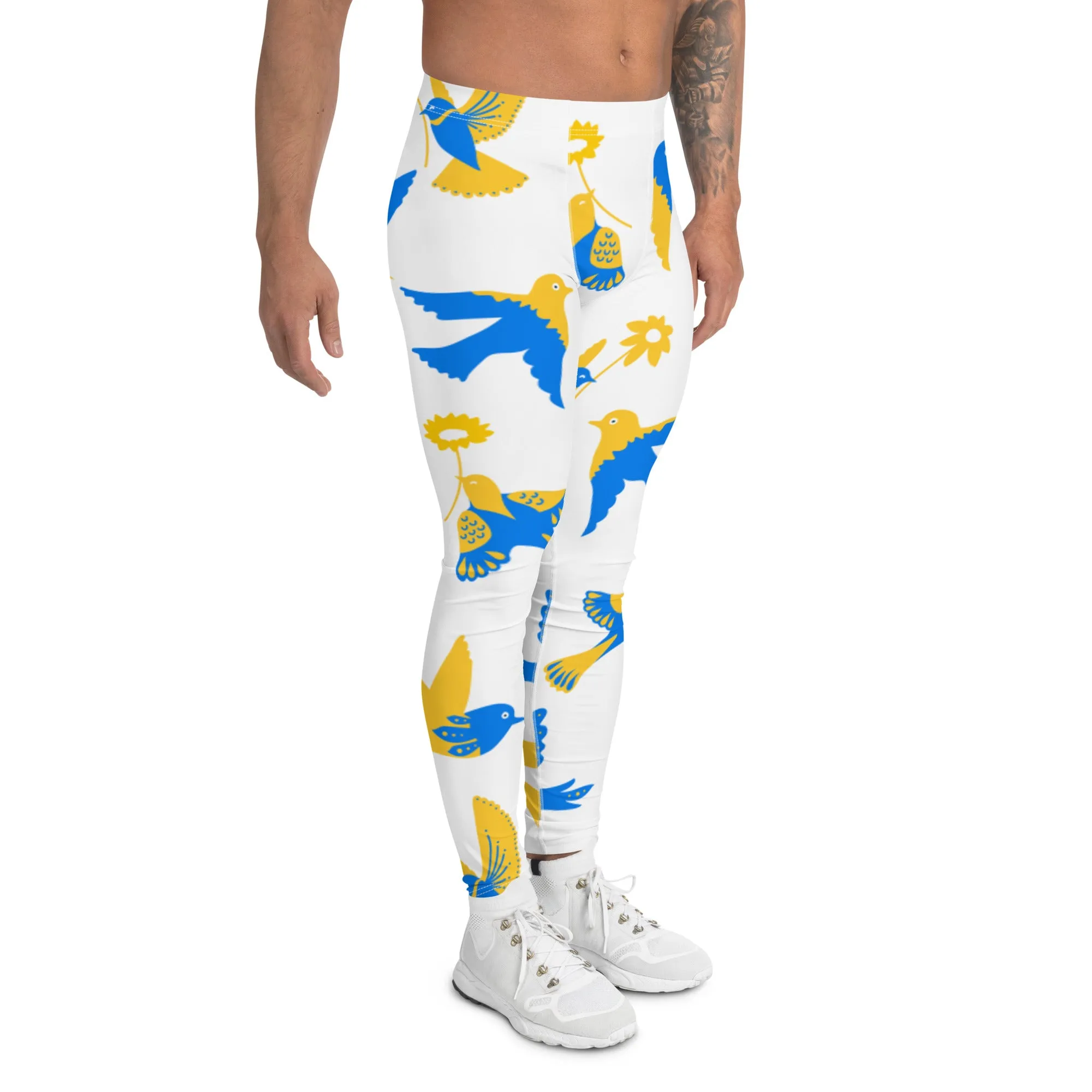 Birds Print Men's Leggings, Premium Fun Men's Running Tights For Bird Lovers-Made in USA/EU/MX