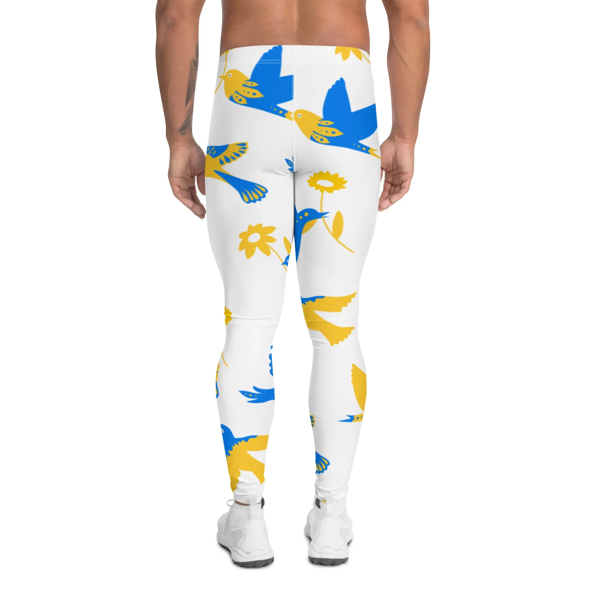 Birds Print Men's Leggings, Premium Fun Men's Running Tights For Bird Lovers-Made in USA/EU/MX