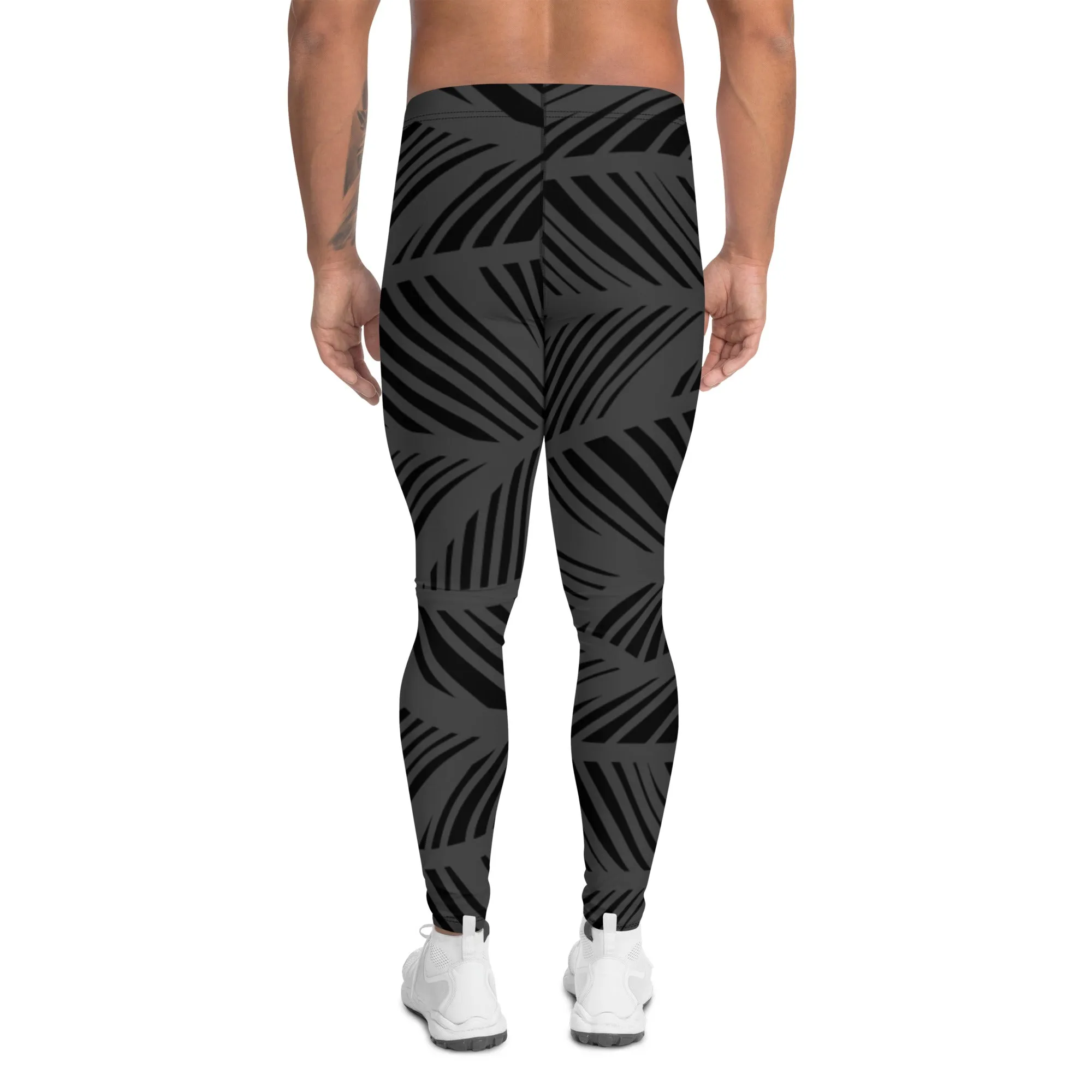 Black Grey Abstract Men's Leggings, Black and Grey Abstract Patterned Meggings Running Tights For Men-Made in USA/EU/MX