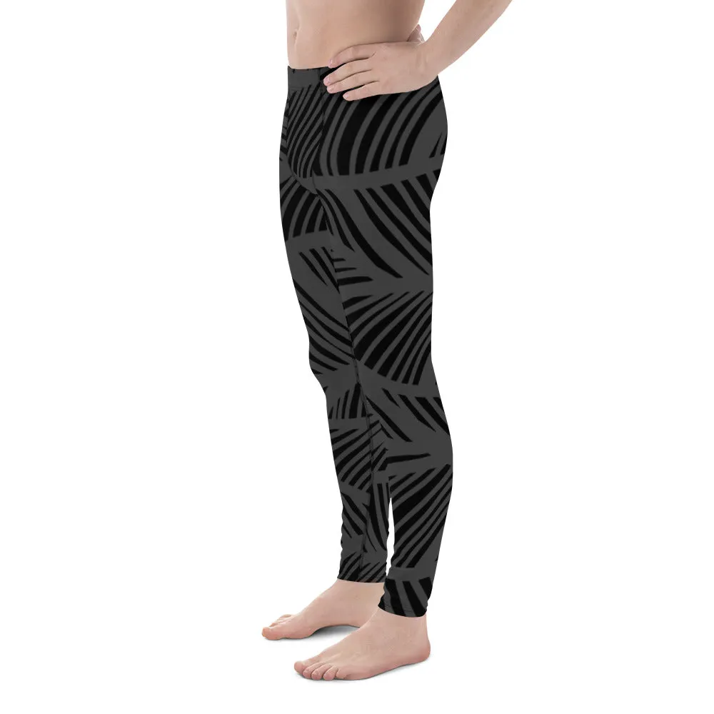 Black Grey Abstract Men's Leggings, Black and Grey Abstract Patterned Meggings Running Tights For Men-Made in USA/EU/MX