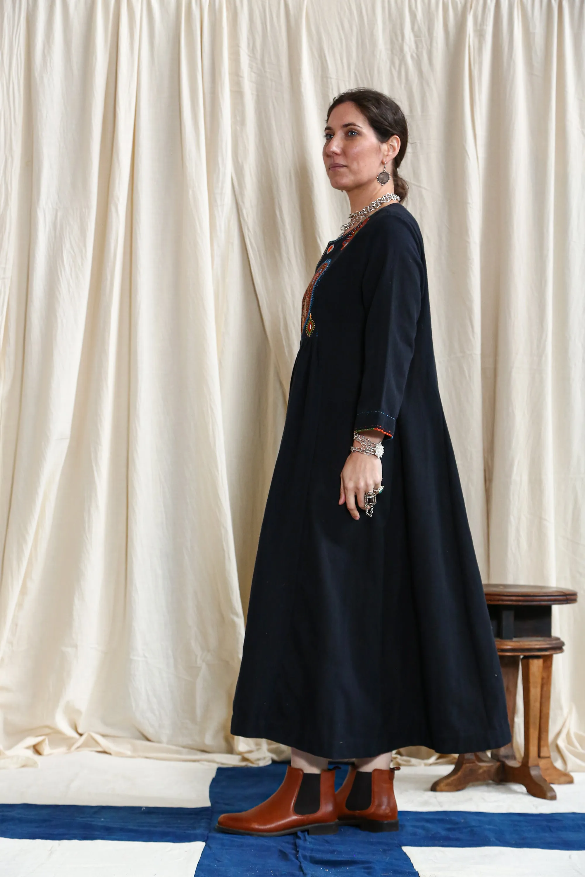 Black Long Dress with Dhebariya Rabari Embroidery