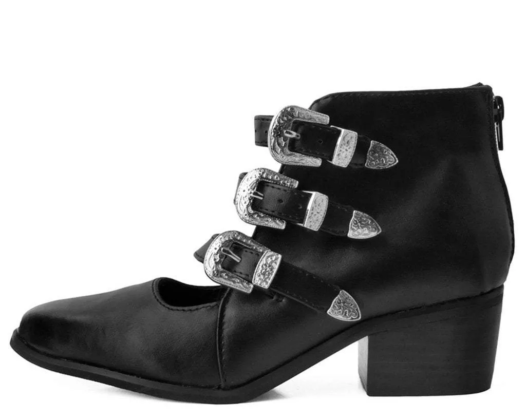 Black Western Buckle Block Heel