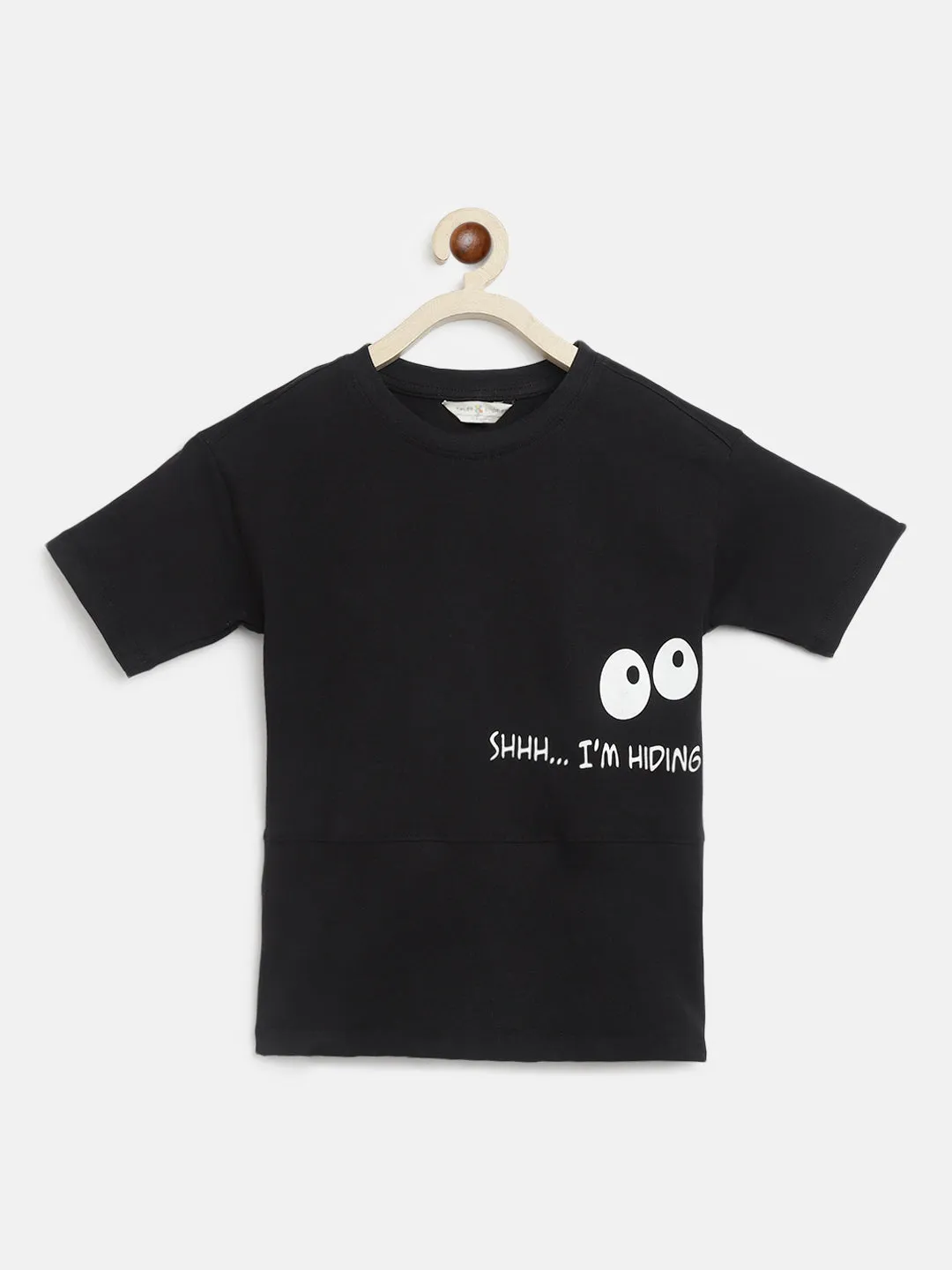 Boys Black Cotton Half Sleeves Print T-shirt