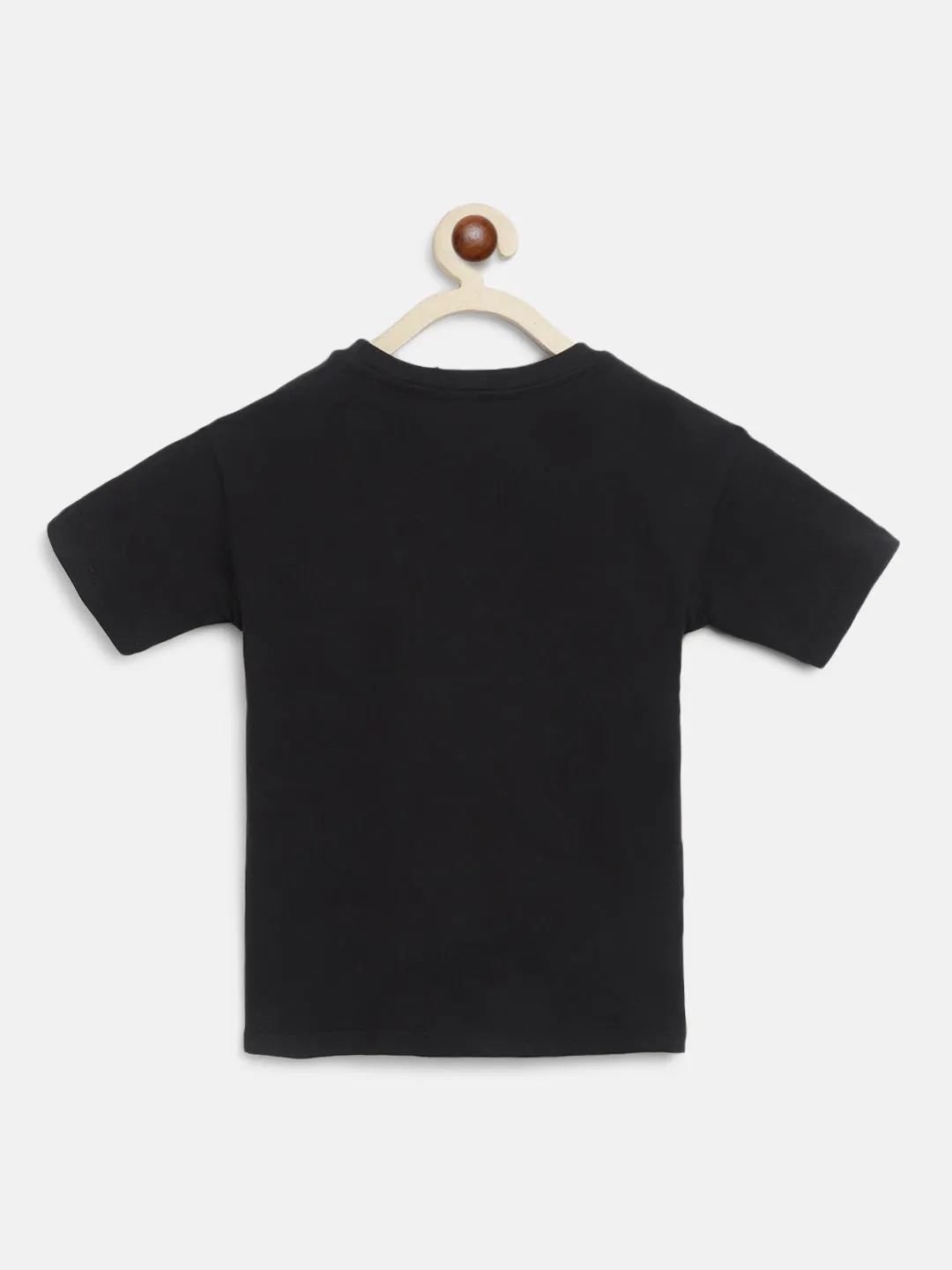 Boys Black Cotton Half Sleeves Print T-shirt