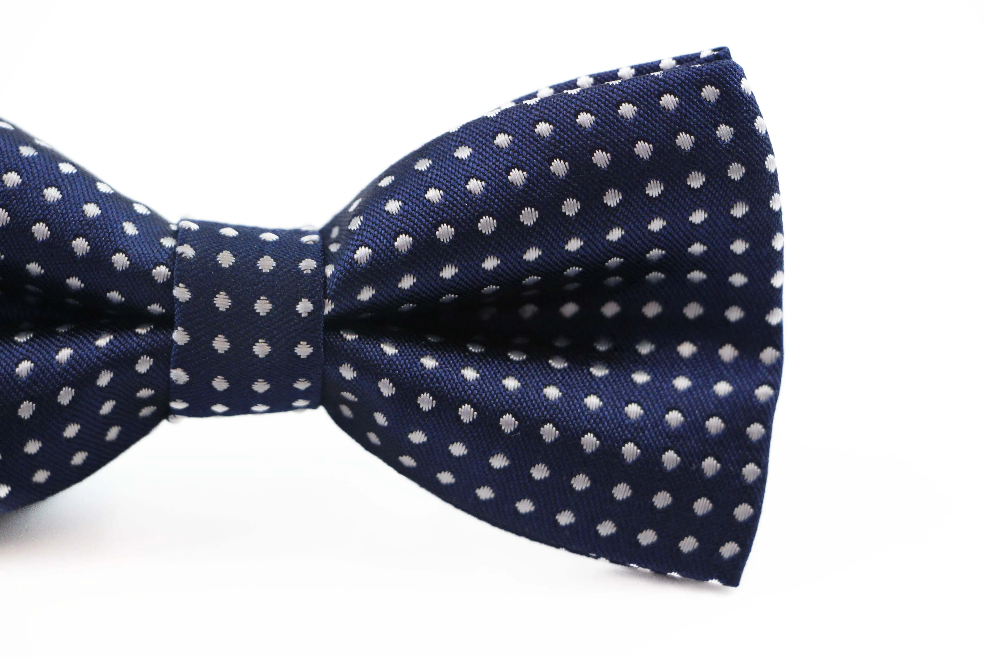 Boys Navy Bow Tie With White Polka Dots