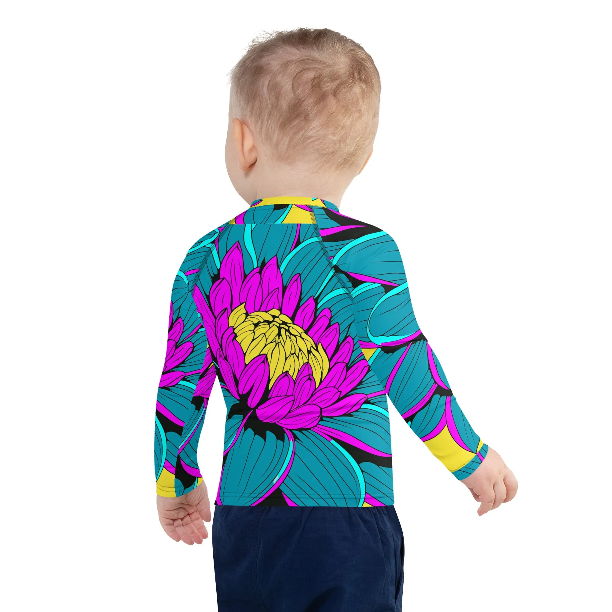 Boy's Pop Art BJJ Long Sleeve Rash Guards - Roy Lichtenstein Inspired Dahlia Print 001