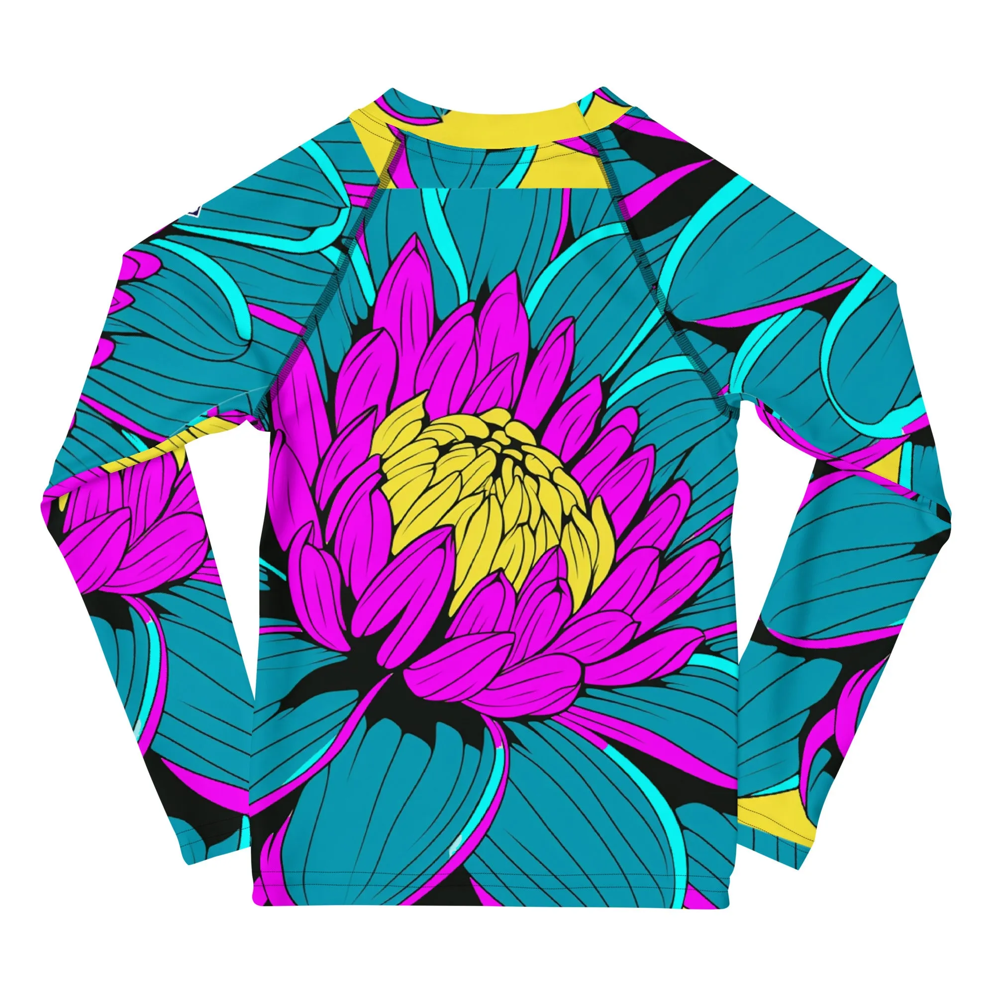 Boy's Pop Art BJJ Long Sleeve Rash Guards - Roy Lichtenstein Inspired Dahlia Print 001