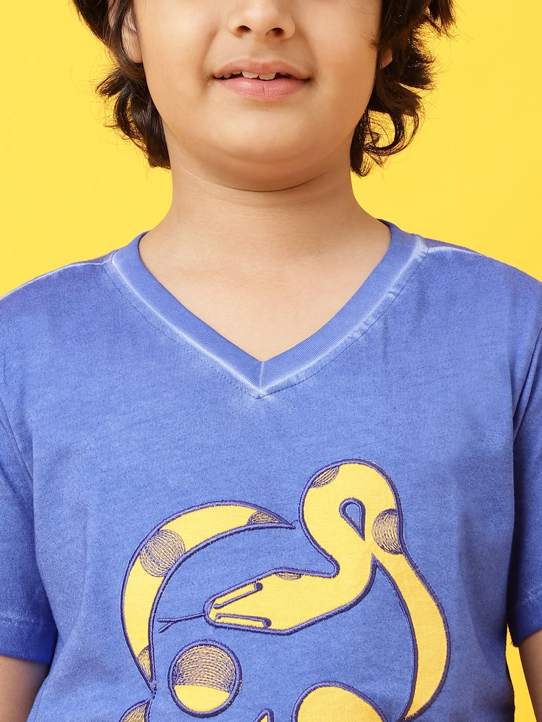 Boys Royal Blue Cotton Printed  T shirt