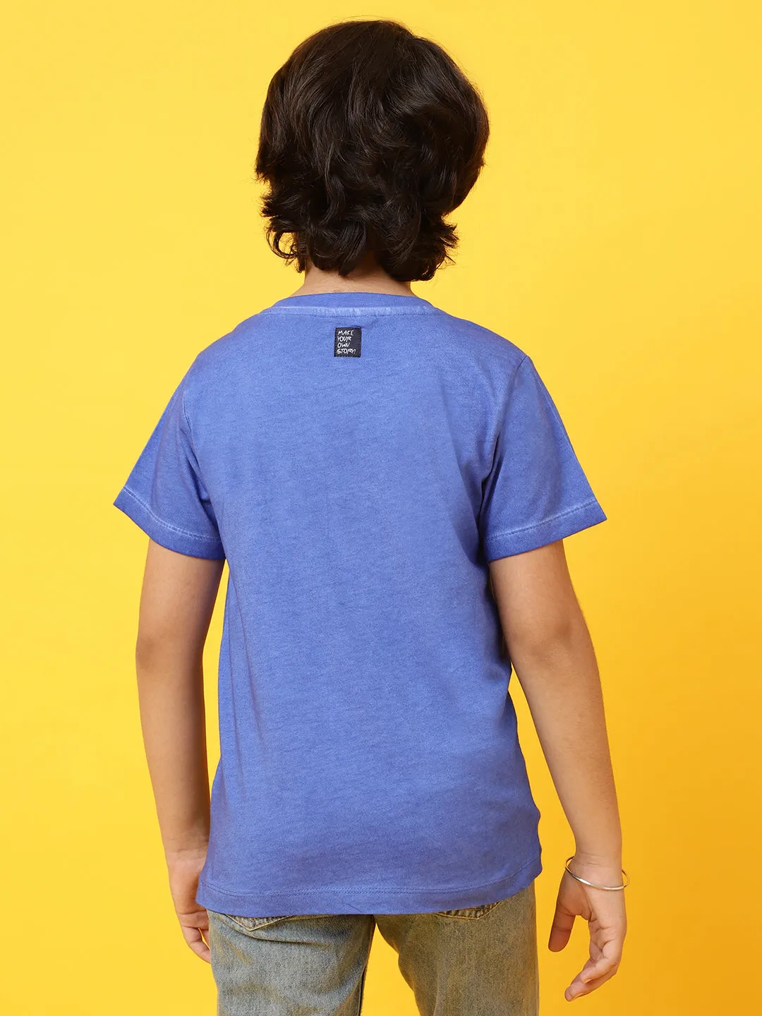 Boys Royal Blue Cotton Printed  T shirt