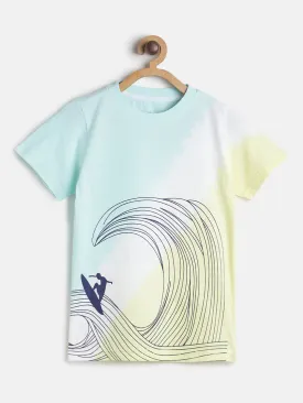 Boys Sky Cotton Printed Round Neck T shirt