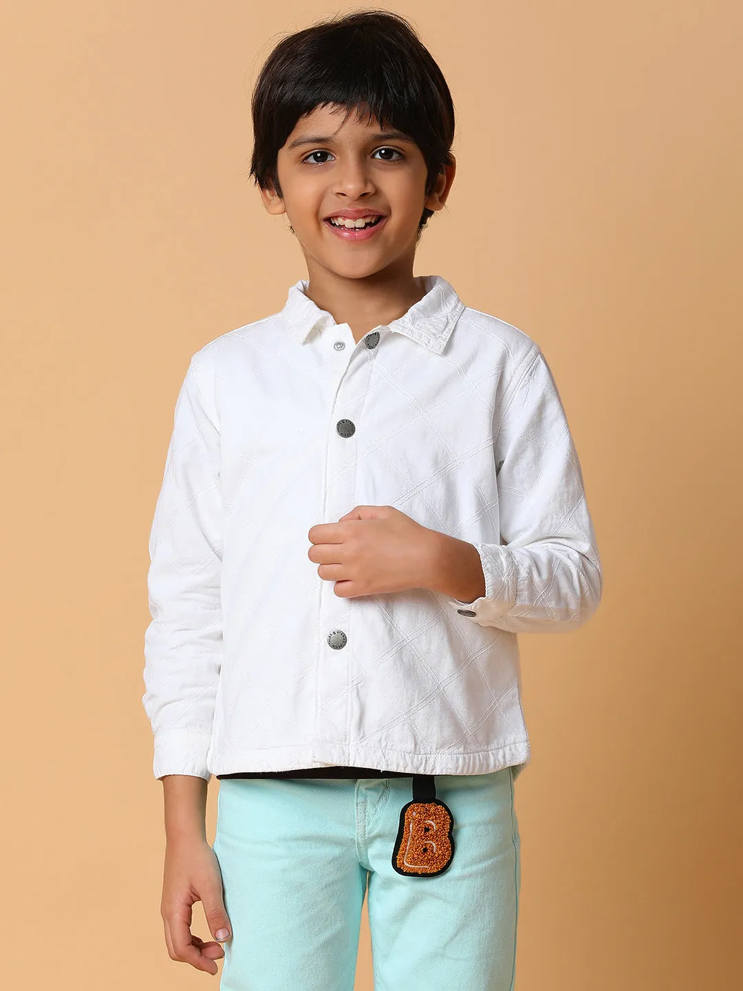 Boys White Solid Shacket