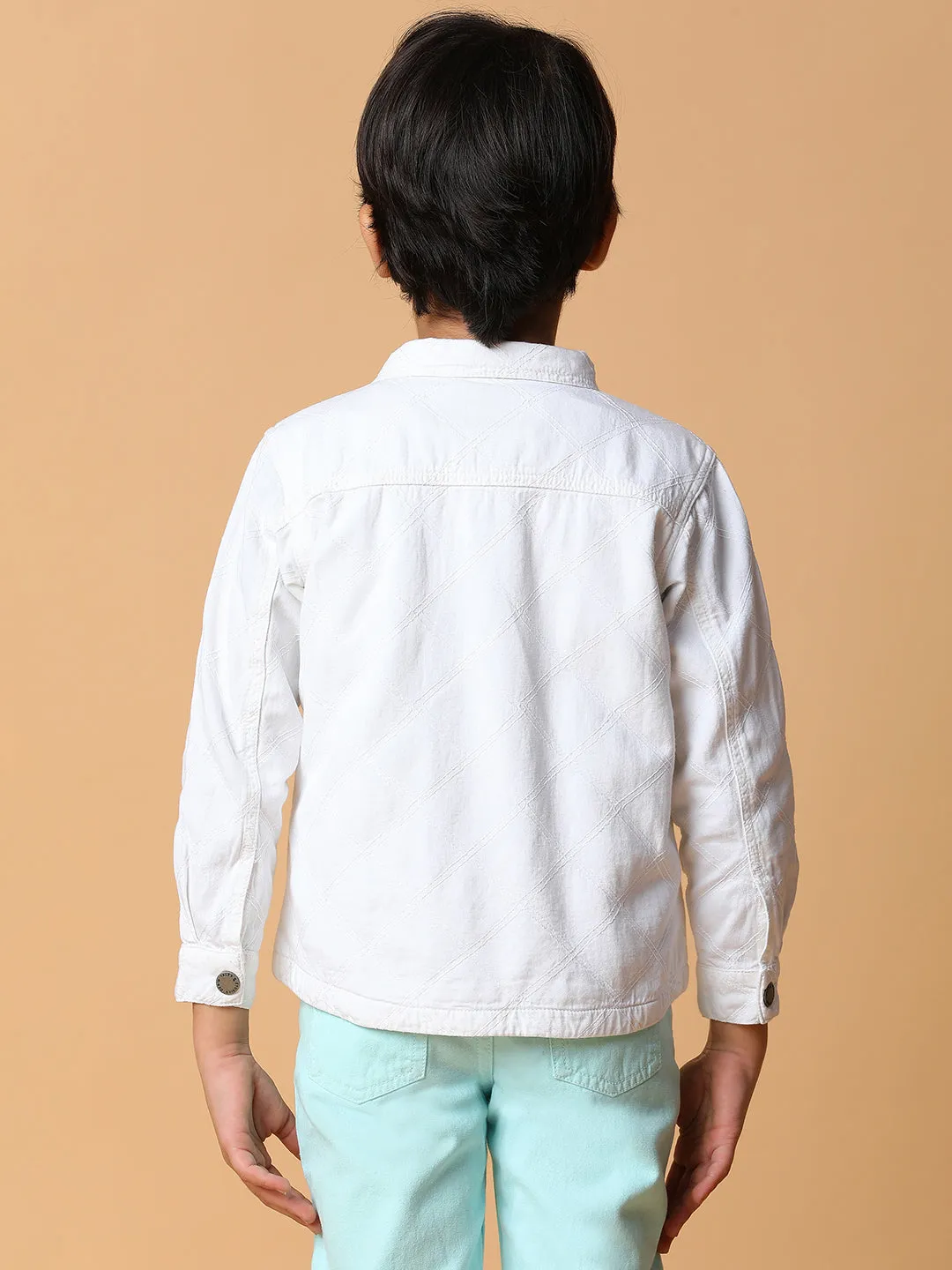 Boys White Solid Shacket