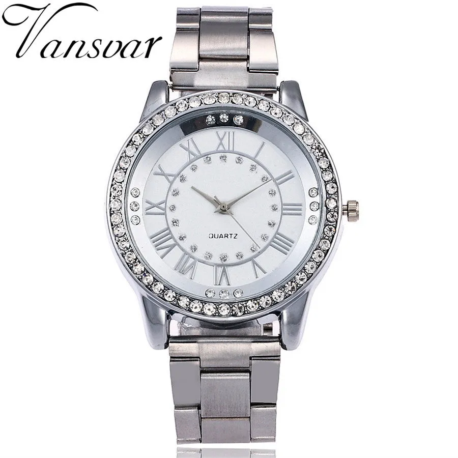 Brand Rose Gold Watch Luxury Women Dress Rhinestone Quartz