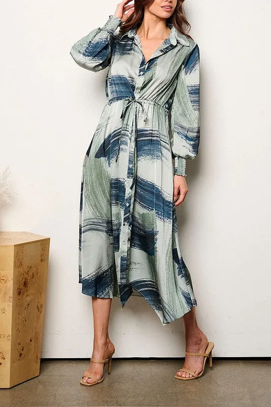 Brush Stroke Button Dress- Sage or Cream