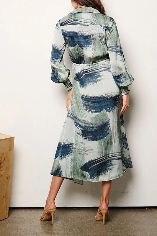 Brush Stroke Button Dress- Sage or Cream