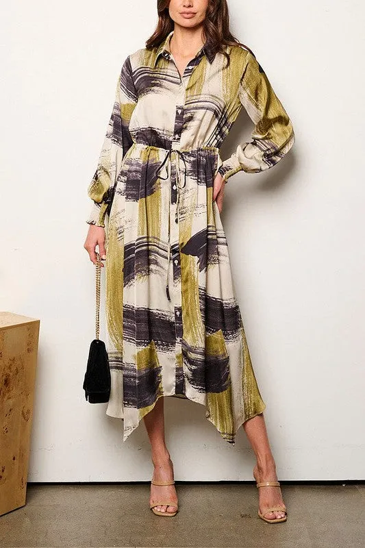 Brush Stroke Button Dress- Sage or Cream