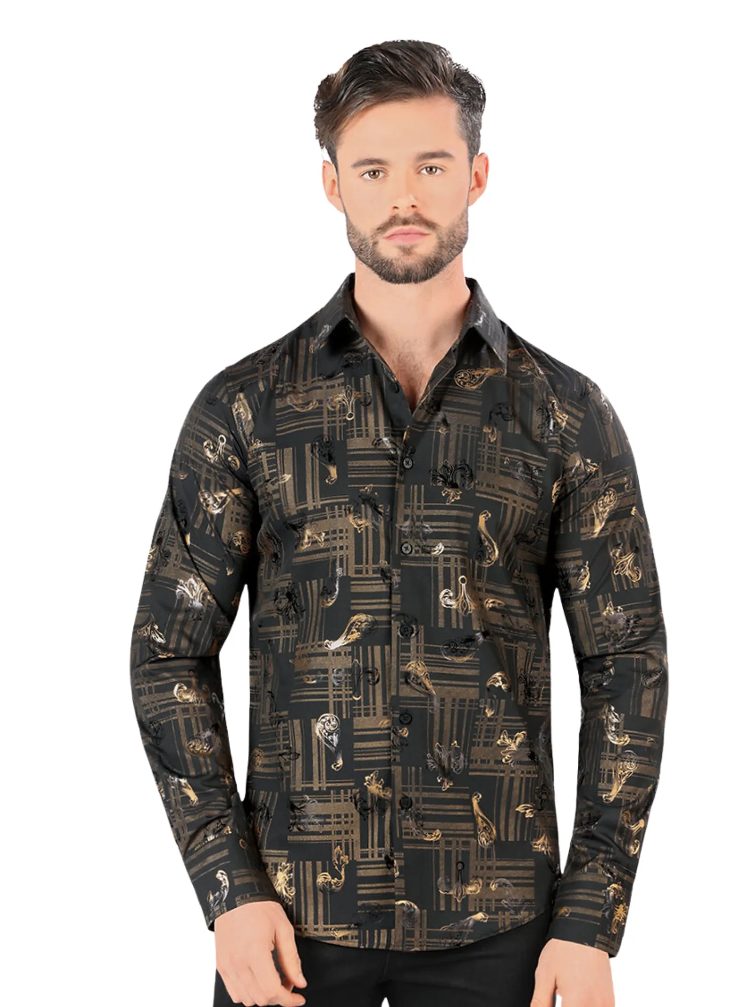 Camisa Casual Manga Larga Estampada para Hombre 'Montero' - ID: 0412