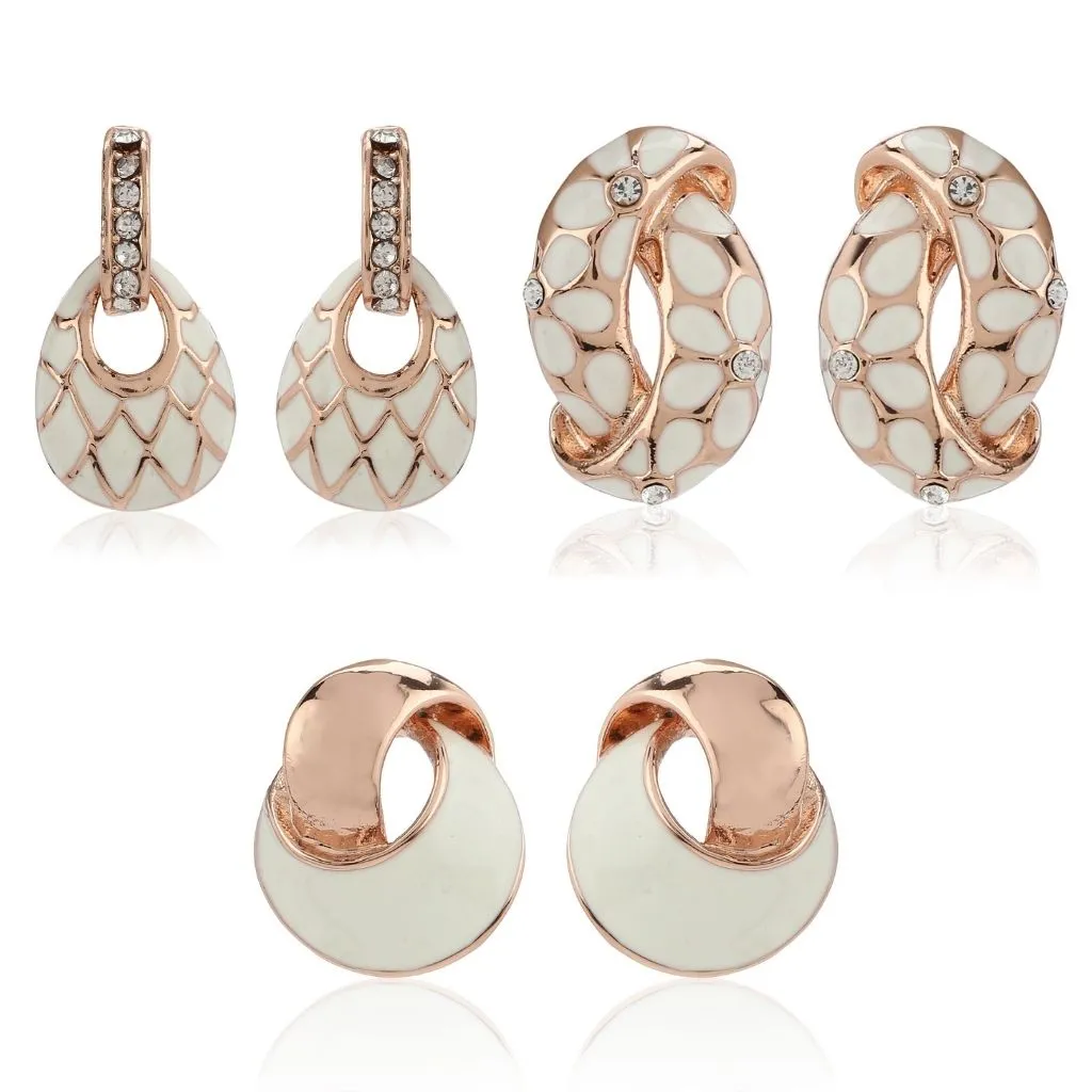 Charming Rose Gold & Enamel Earrings Combo