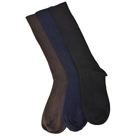 Classic Fine Ribbed Premium Over the Calf Combed Cotton Socks 3 Pair