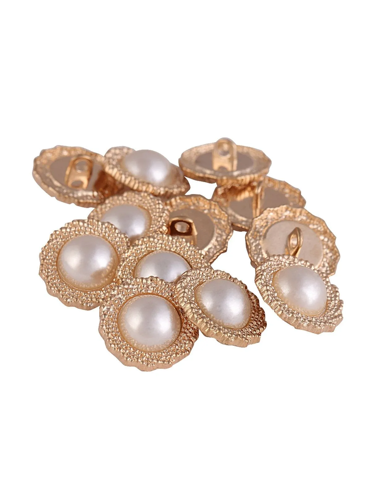 Decorative Golden Tone Round Shape Pearl Metal Button