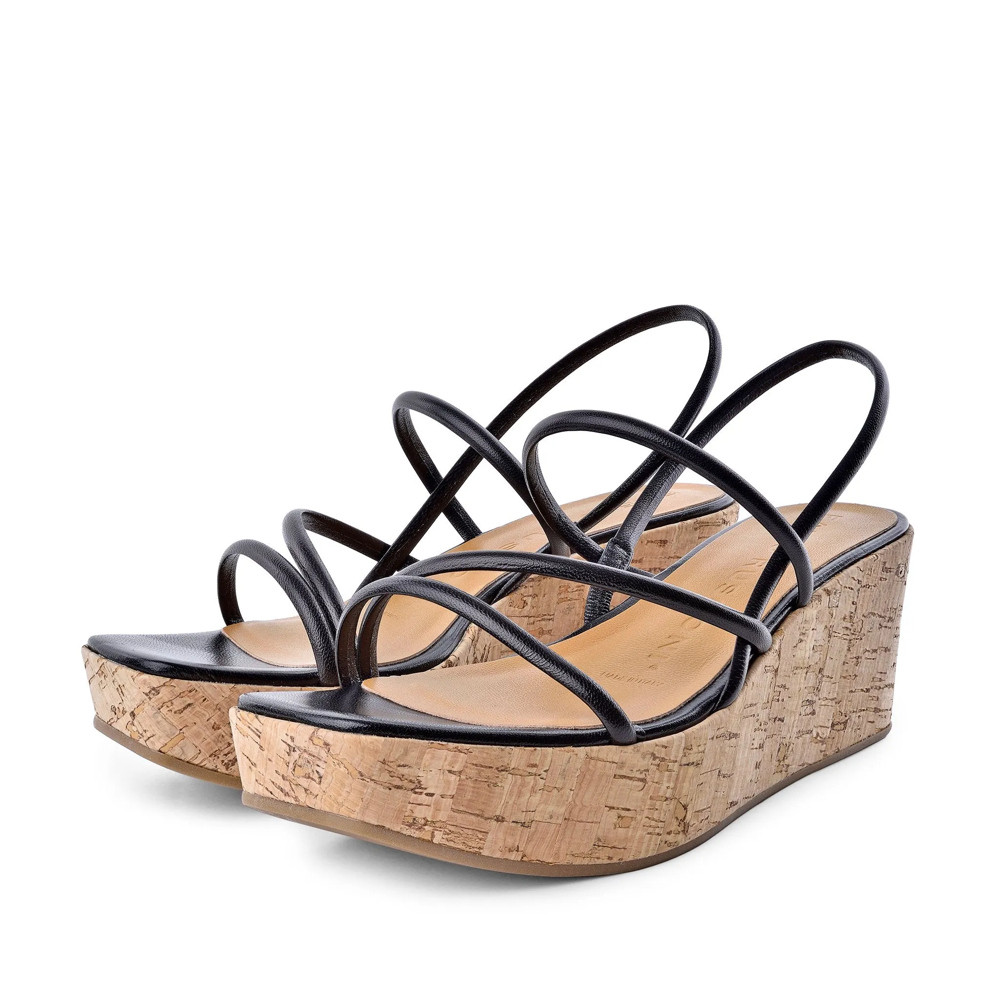 Effe Black Cork Platform Sandals