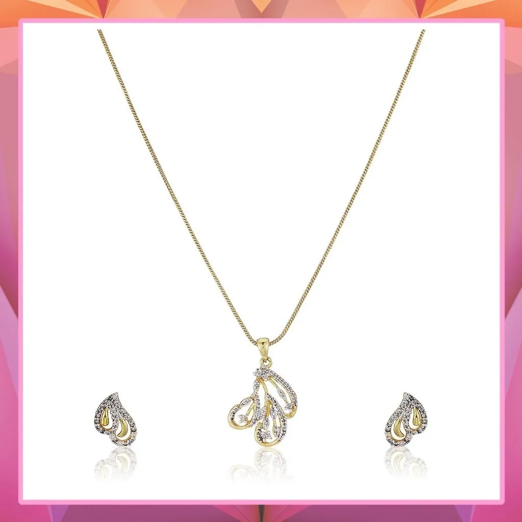 Estele 24 Kt Gold Plated Halo shaped American Diamond Necklace Set for Women / Girls