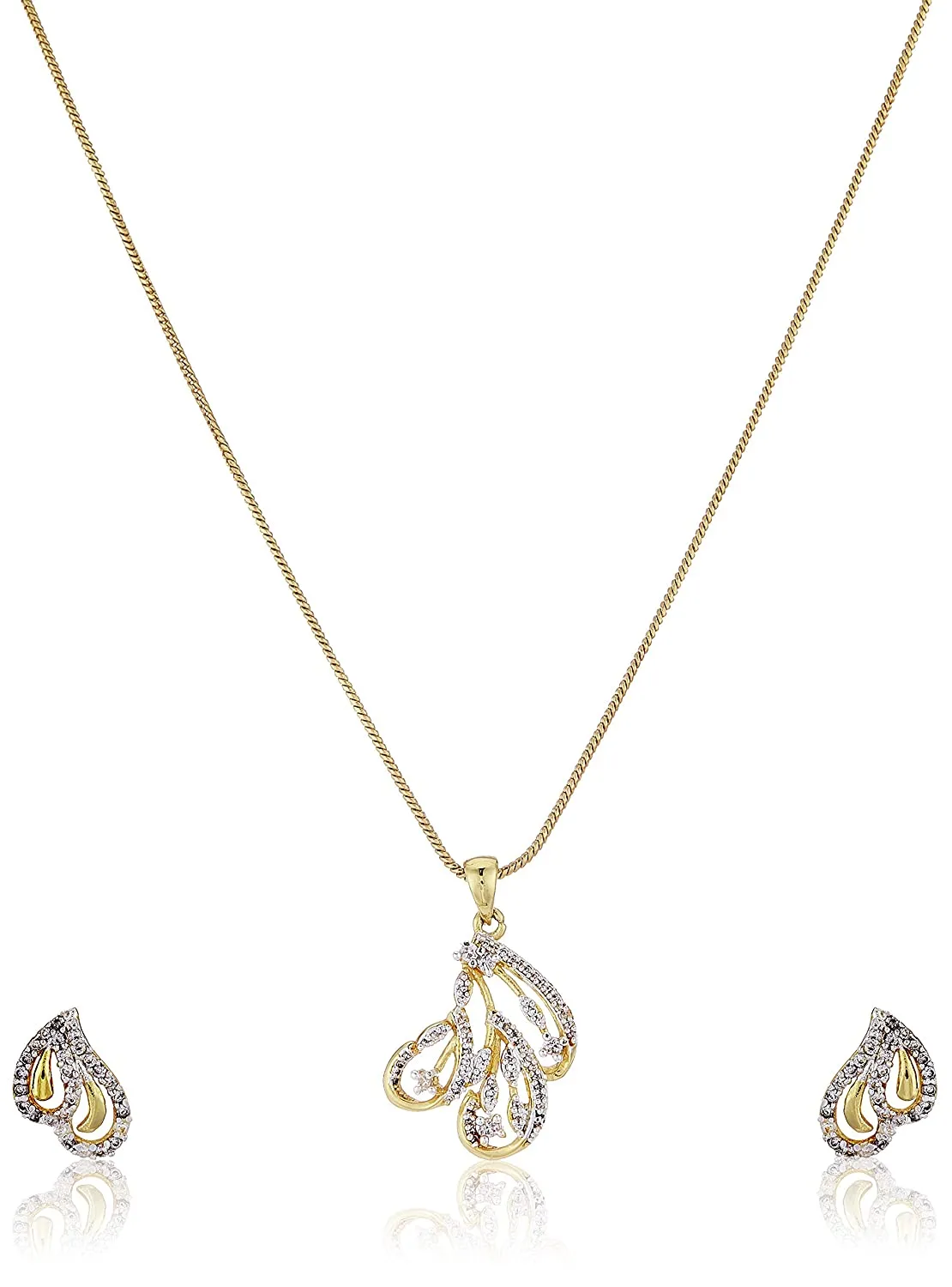 Estele 24 Kt Gold Plated Halo shaped American Diamond Necklace Set for Women / Girls