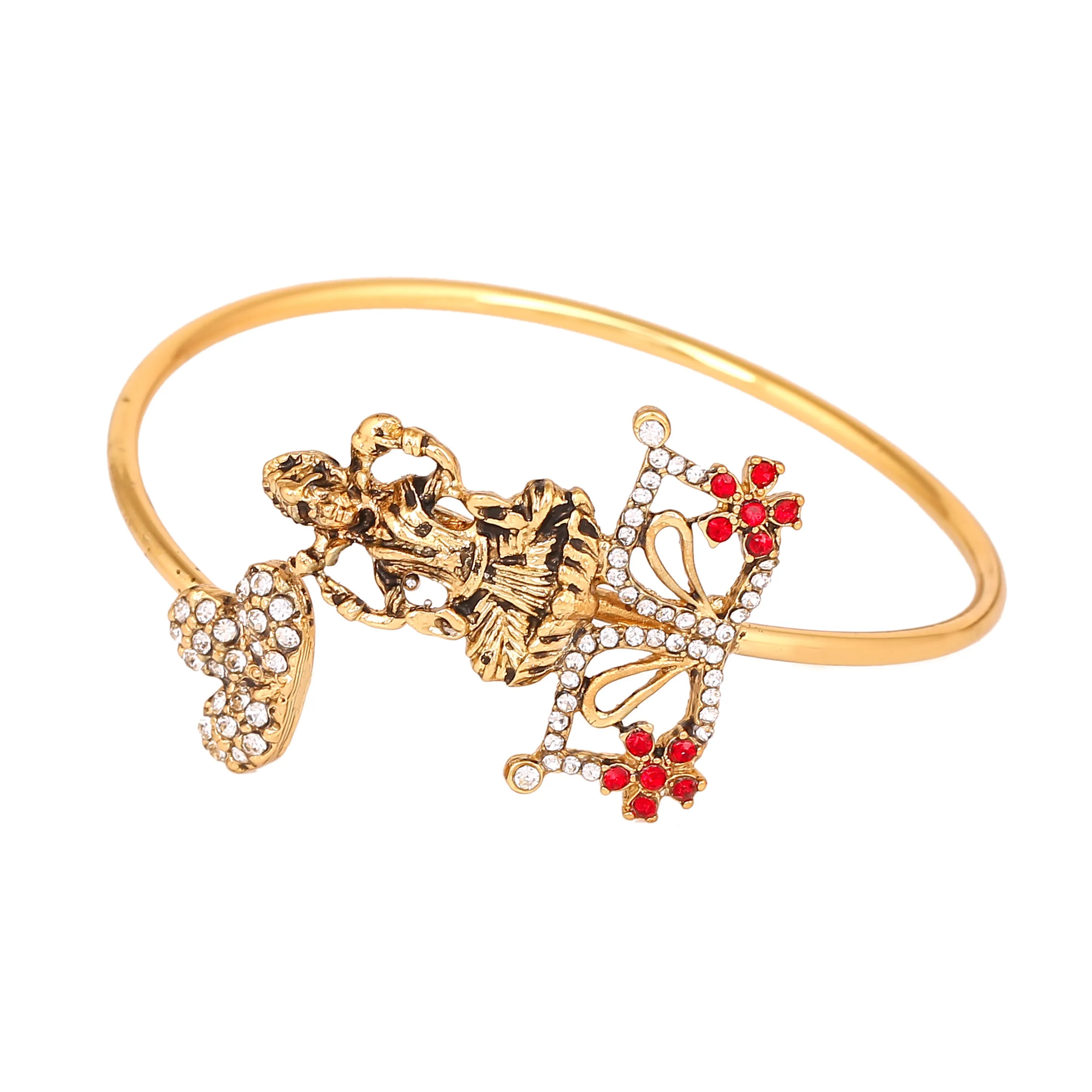 Estele Gold Plated Antique Adorable Laxmi Bracelet with Austrian Crystals & Ruby Stones for Women