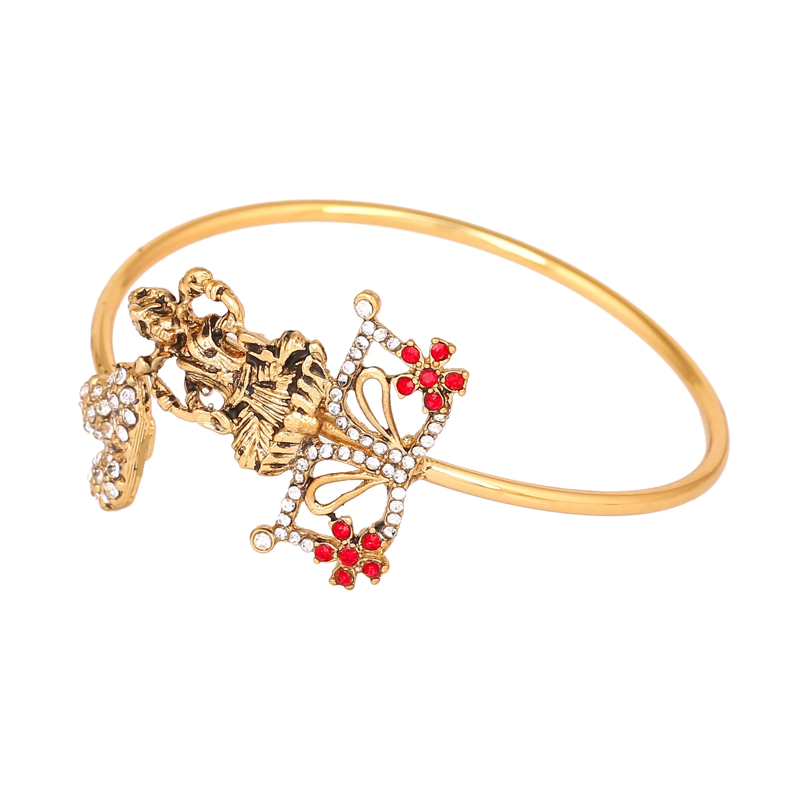 Estele Gold Plated Antique Adorable Laxmi Bracelet with Austrian Crystals & Ruby Stones for Women