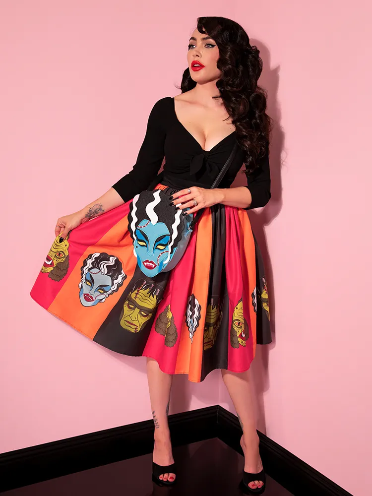 FINAL SALE - Vixen Swing Skirt in Striped Monster Mask Print - Vixen by Micheline Pitt