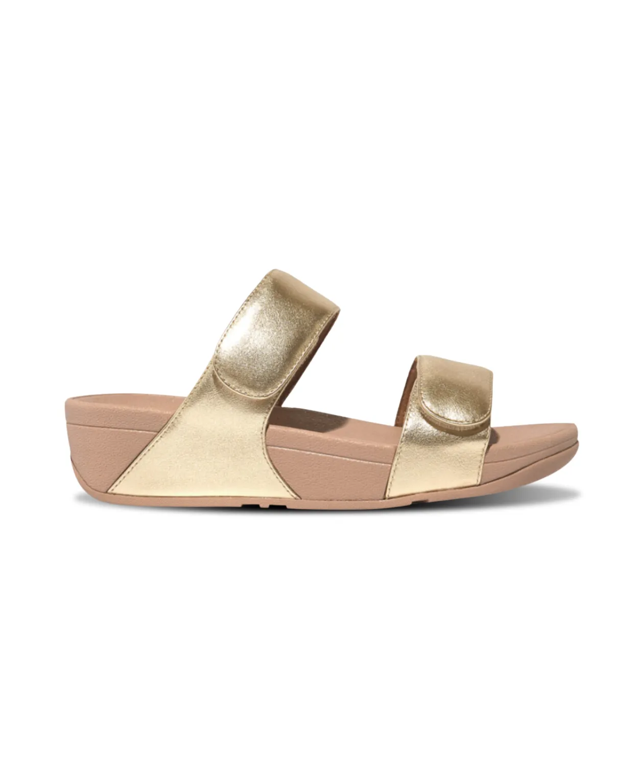 FitFlop Lulu Leather Velcro Adjustable Slides Platino