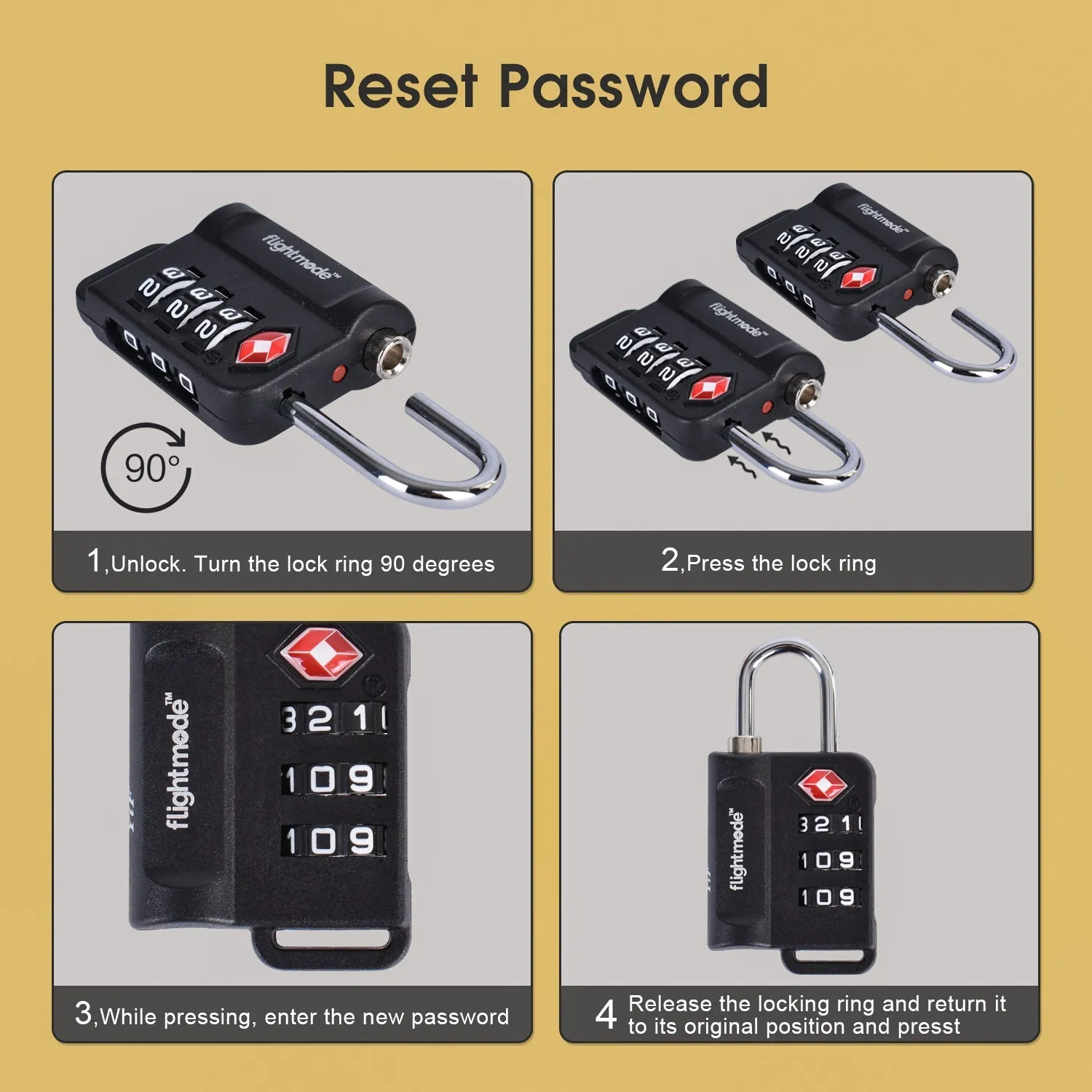 Flightmode TSA 3 Dial Indicator Padlock x2