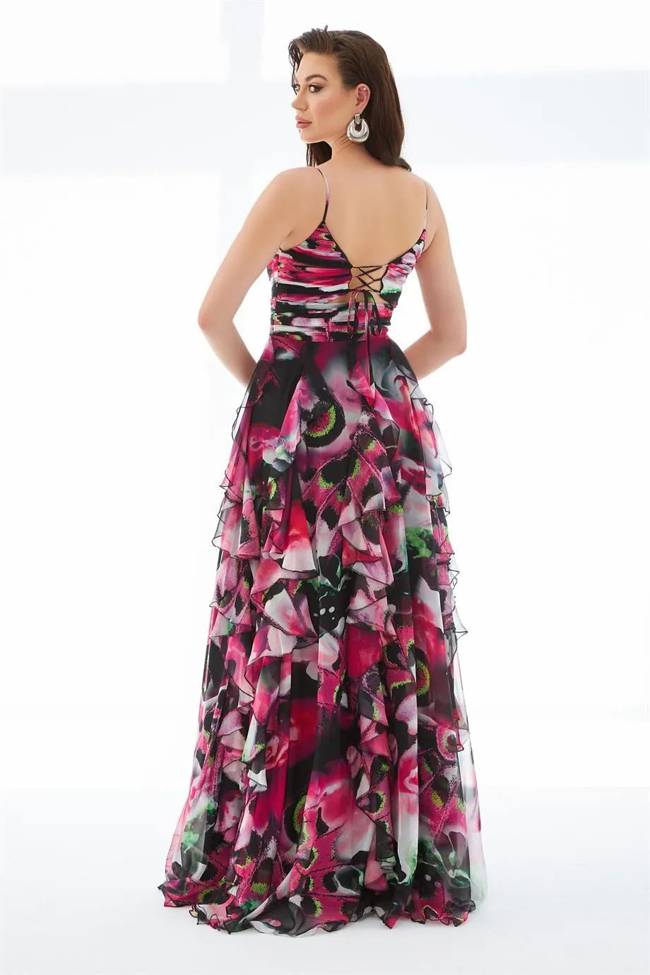 Fuchsia Empirme Belly Decollete Slit Long Evening Dress